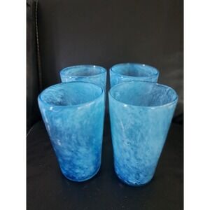 Hand Blown Blue Tumbler‎ Glasses Set Of 4